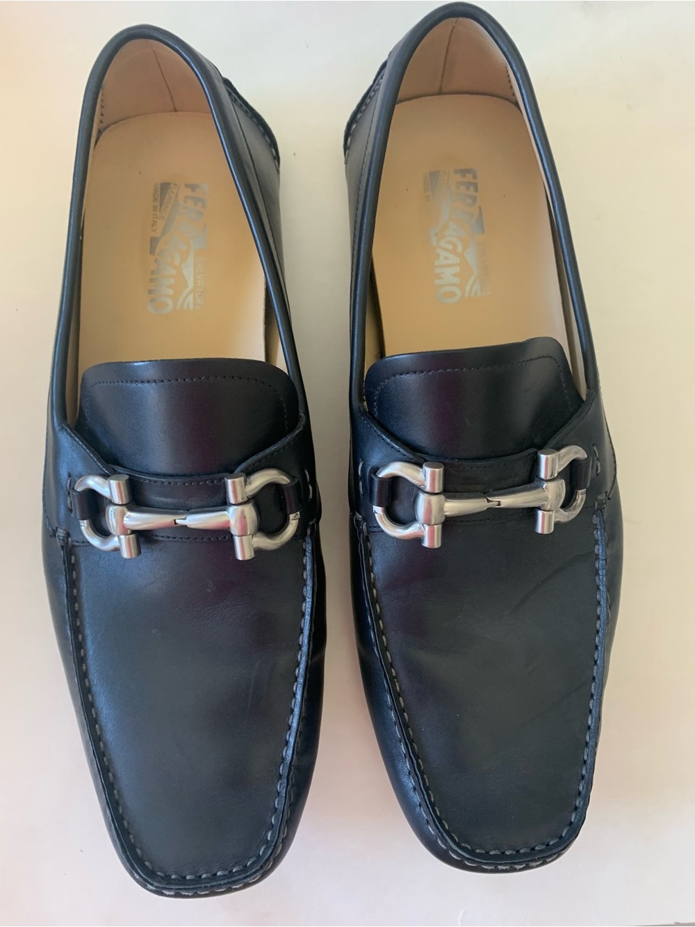 Men's SALVATORE FERRAGAMO 'Parigi' Black Leather Loafers Size US 11- D